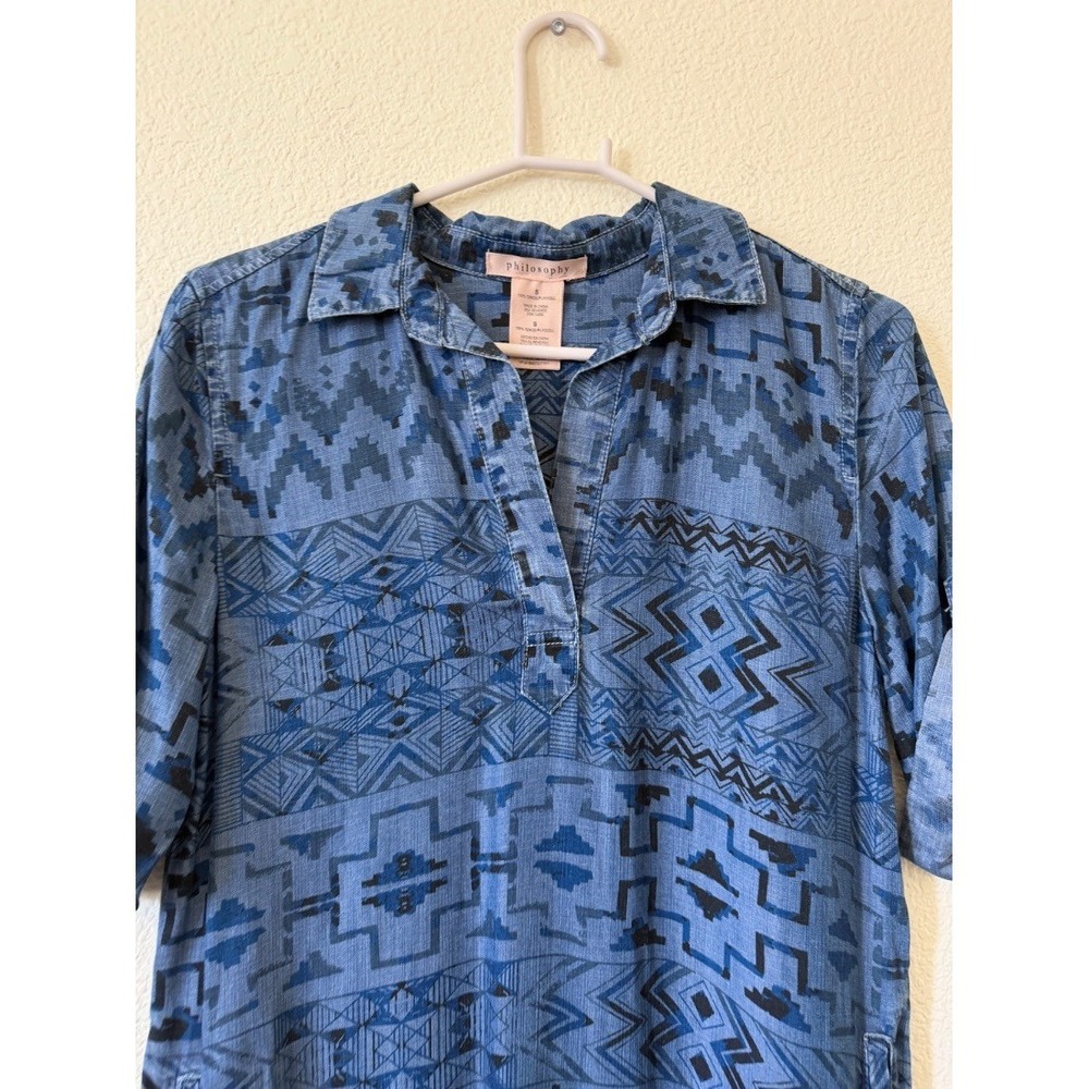 Philosophy Womens Aztec Print Chambray Shirt Dressβ Tencel Blue Size S - Picture 4 of 14